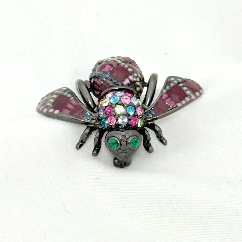 Vintage Joan Rivers Collectible Bee Brooch Deep Purple/Rhinestones